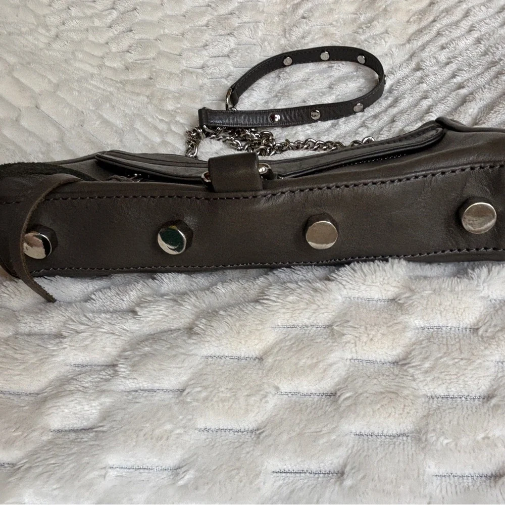 Rebecca Minkoff Mini MAC Taupe Grey Leather Crossbody Silver Hardware